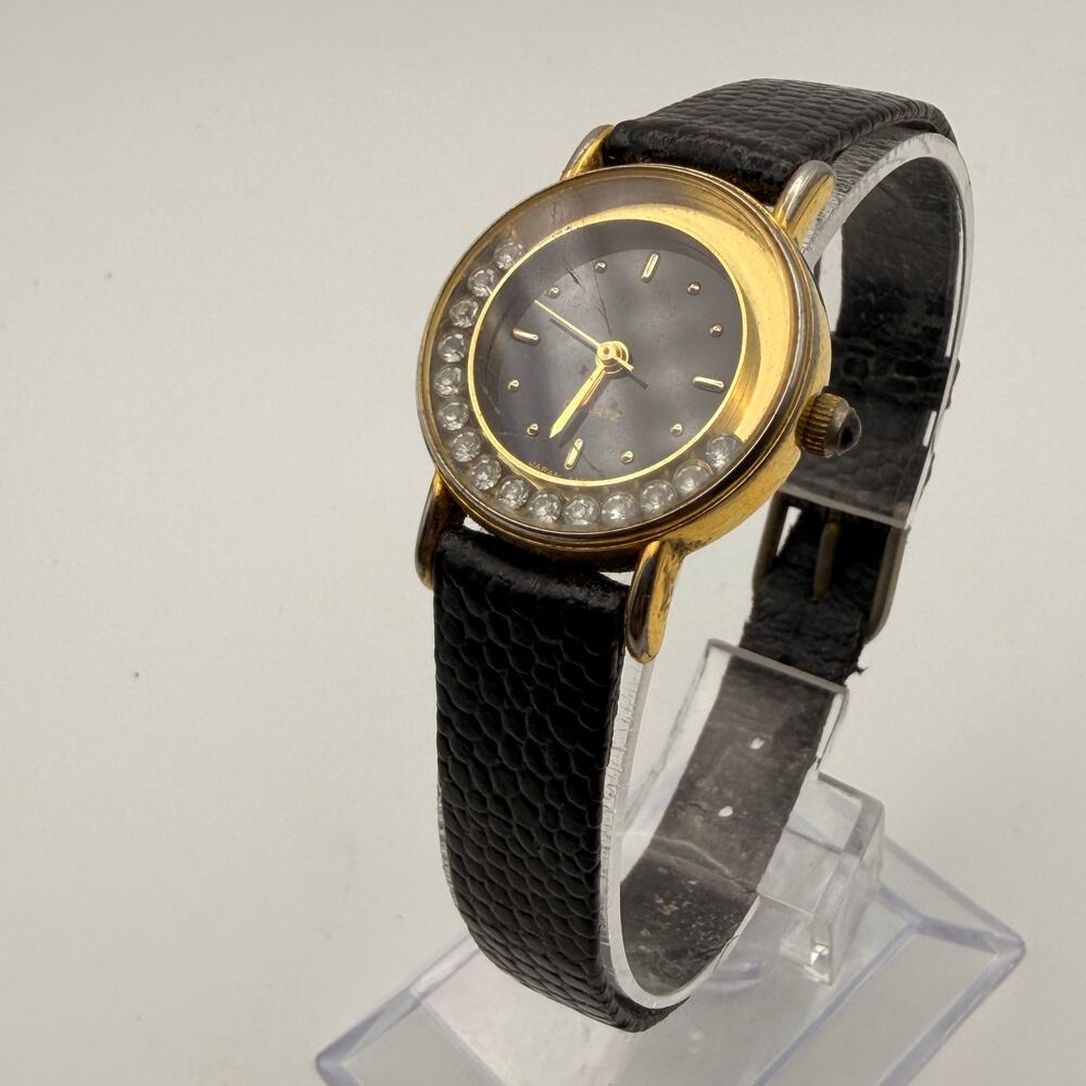 Vintage Avon Floating Rhinestone Quartz Watch - Gold Tone Working New Battery